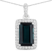 Bids.com 3.55 Carat Genuine Green Tourmaline and White Diamond 14K White Gold Pendant Pendants White Smoke