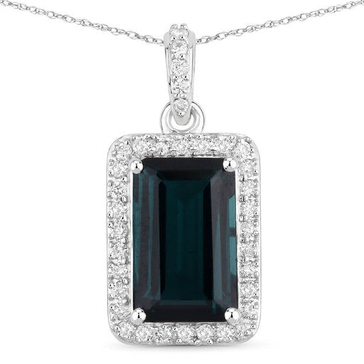 Bids.com 3.55 Carat Genuine Green Tourmaline and White Diamond 14K White Gold Pendant Pendants White Smoke