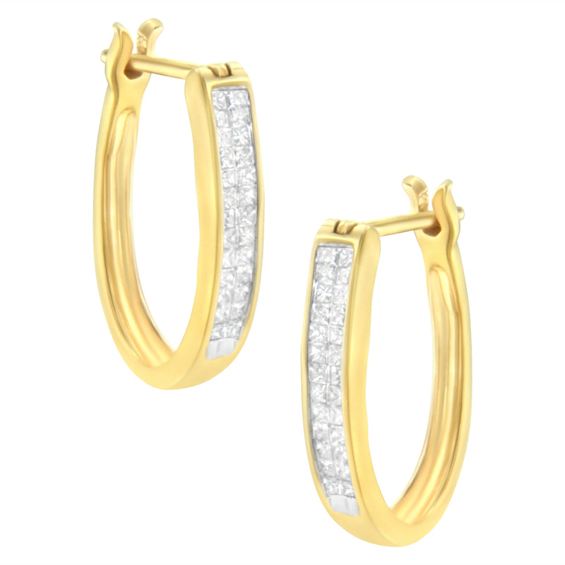 Bids.com 10K Yellow Gold 1/2 Cttw Invisible Set Princess-cut Diamond Hoop Earrings (H-I Color, SI2-I1 Clarity) Earrings White Smoke Yellow.Gold / 0.5