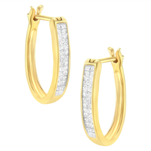 Bids.com 10K Yellow Gold 1/2 Cttw Invisible Set Princess-cut Diamond Hoop Earrings (H-I Color, SI2-I1 Clarity) Earrings White Smoke Yellow.Gold / 0.5