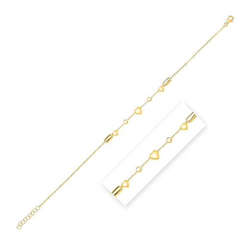 Bids.com 14k Yellow Gold Puff Heart Adjustable Anklet Accessories White Smoke 10 / Yellow Gold