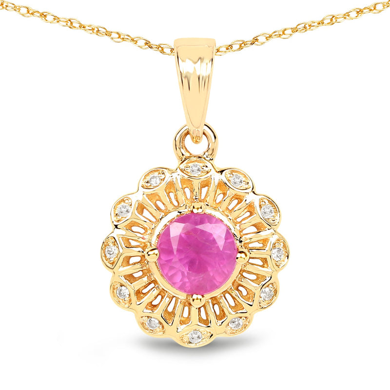 Bids.com 0.59 Carat Genuine Ruby and White Diamond 14K Yellow Gold Pendant Pendants White Smoke