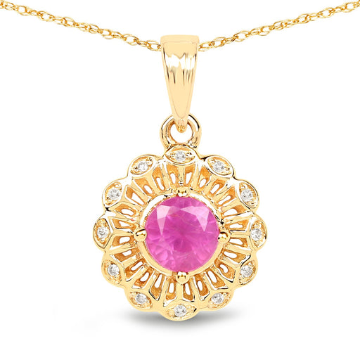 Bids.com 0.59 Carat Genuine Ruby and White Diamond 14K Yellow Gold Pendant Pendants White Smoke