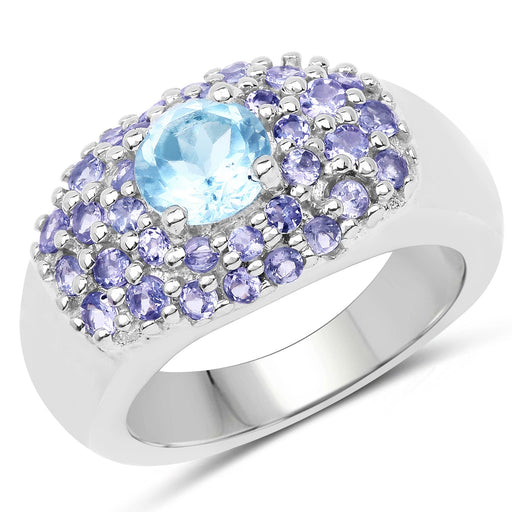 Bids.com 2.78 Carat Genuine Blue Topaz and Tanzanite .925 Sterling Silver Ring Rings White Smoke size 6.00,size 7.00,size 8.00,size 9.00,size 5.00