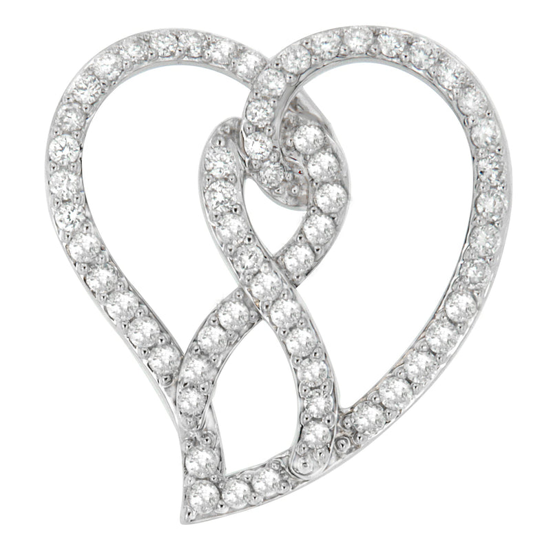 Bids.com 14K White Gold 1.0 Cttw White Diamond Awareness Ribbon & Open Heart 18" Pendant Necklace (H-I Color, I1-I2 Clarity) - White Diamond Ribbon Necklaces White Smoke White.Gold / 18