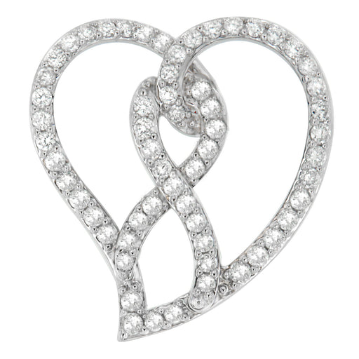 Bids.com 14K White Gold 1.0 Cttw White Diamond Awareness Ribbon & Open Heart 18" Pendant Necklace (H-I Color, I1-I2 Clarity) - White Diamond Ribbon Necklaces White Smoke White.Gold / 18