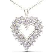 Bids.com 925 Sterling Silver 4.0 Cttw Diamond Two Row Open Heart 18" Pendant Necklace (I-J Color, I2-I3 Clarity) Necklaces White Smoke White.Sterling Silver / 18