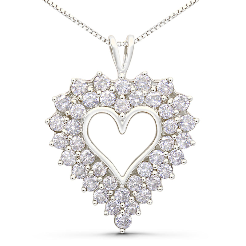 Bids.com 925 Sterling Silver 4.0 Cttw Diamond Two Row Open Heart 18" Pendant Necklace (I-J Color, I2-I3 Clarity) Necklaces White Smoke White.Sterling Silver / 18