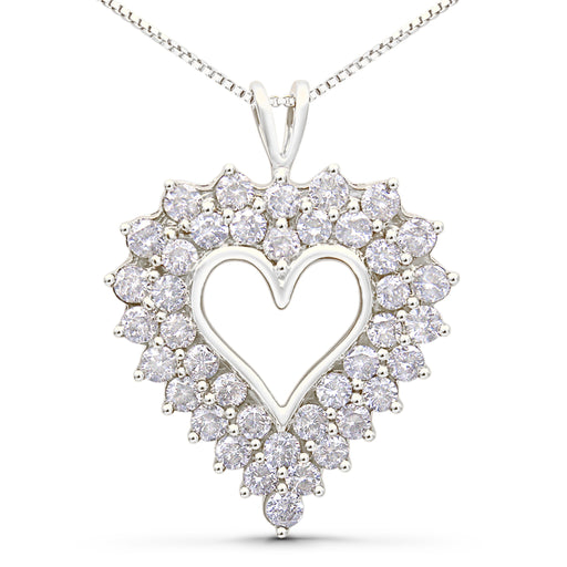 Bids.com 925 Sterling Silver 4.0 Cttw Diamond Two Row Open Heart 18" Pendant Necklace (I-J Color, I2-I3 Clarity) Necklaces White Smoke White.Sterling Silver / 18