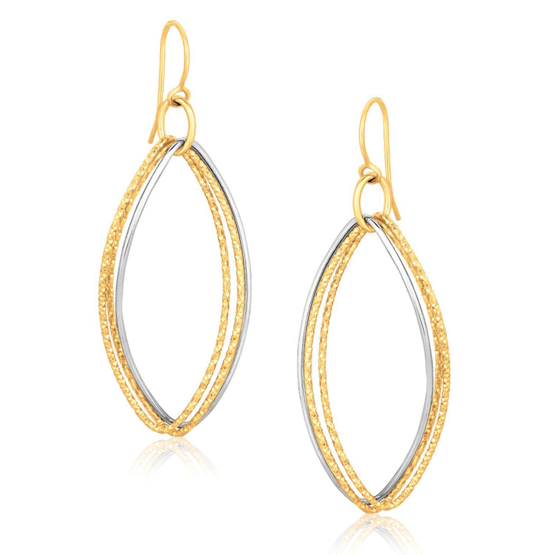 Bids.com 14k Two Tone Gold Textured Triple Oval Shape Drop Earrings Earrings White Smoke Two-Tone Gold