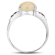 Bids.com 2.05 Carat Genuine Ethiopian Opal, Pink Tourmaline and White Topaz .925 Sterling Silver Ring Rings White Smoke size 7.00,size 8.00,size 6.00,size 9.00,size 5.00
