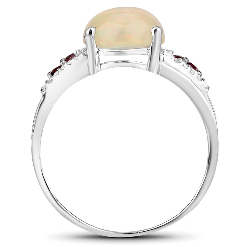 Bids.com 2.05 Carat Genuine Ethiopian Opal, Pink Tourmaline and White Topaz .925 Sterling Silver Ring Rings White Smoke size 7.00,size 8.00,size 6.00,size 9.00,size 5.00