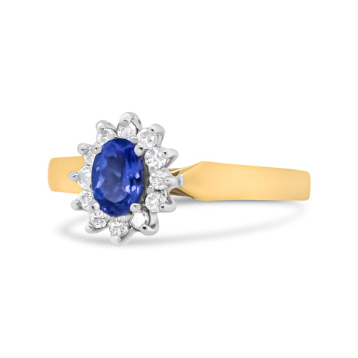 Bids.com 14K Yellow Gold 1/5 Cttw Round Diamond and 6x4mm Oval Blue Tanzanite Halo Ring (H-I Color, I1-I2 Clarity) - Size 7.75 Rings White Smoke 7.75 / Yellow.Gold