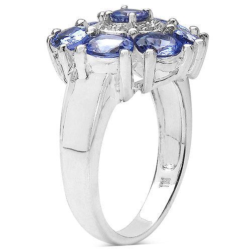 Bids.com 2.58 Carat Genuine Tanzanite & White Topaz .925 Sterling Silver Ring Rings White Smoke size 7.00,size 6.00,size 8.00,size 9.00