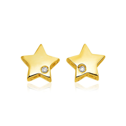 Bids.com 14k Yellow Gold Polished Star Earrings with Diamonds Earrings White Smoke Yellow Gold