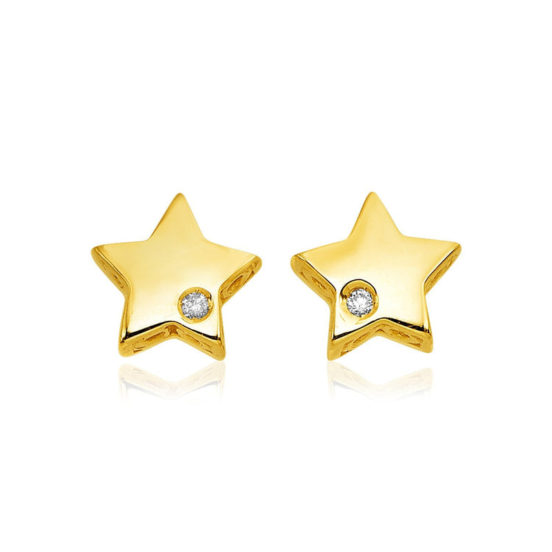 Bids.com 14k Yellow Gold Polished Star Earrings with Diamonds Earrings White Smoke Yellow Gold
