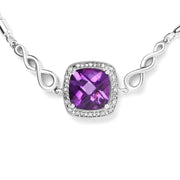 Bids.com .925 Sterling Silver 10mm Cushion Cut Amethyst Gemstone and Diamond Accent Lariat 4â€-10â€ Adjustable Bolo Bracelet (H-I Color, SI1-SI2 Clarity) Bracelets White Smoke White.Sterling Silver / 7