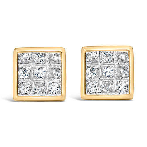 Bids.com 14K Yellow Gold 1.0 Cttw Princess Cut Diamond Composite Stud Earrings with Screw Backs (J-K Color, SI1-SI2 Clarity) Earrings White Smoke Yellow.Gold / 1