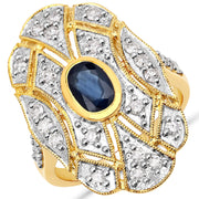 Bids.com 1.54 Carat Genuine Blue Sapphire and White Diamond .925 Sterling Silver Ring Rings White Smoke size 7.00,size 6.00,size 8.00
