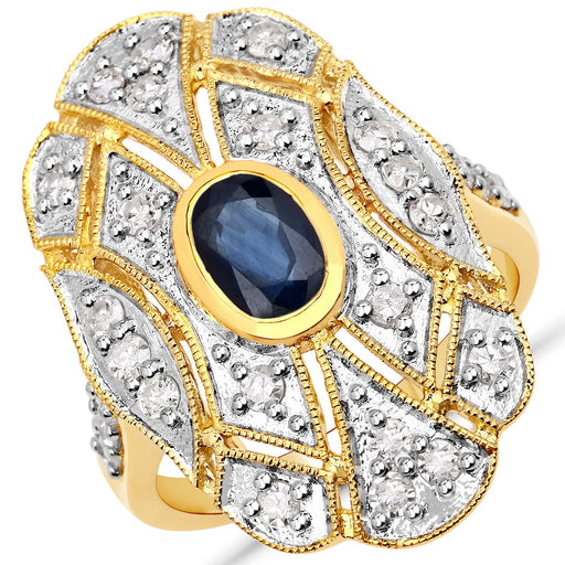 Bids.com 1.54 Carat Genuine Blue Sapphire and White Diamond .925 Sterling Silver Ring Rings White Smoke size 7.00,size 6.00,size 8.00