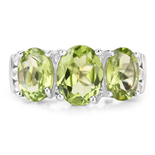 Bids.com 4.14 Carat Genuine Peridot and White Topaz .925 Sterling Silver Ring Rings White Smoke size 5.00,size 6.00,size 7.00,size 8.00,size 8.50,size 9.00