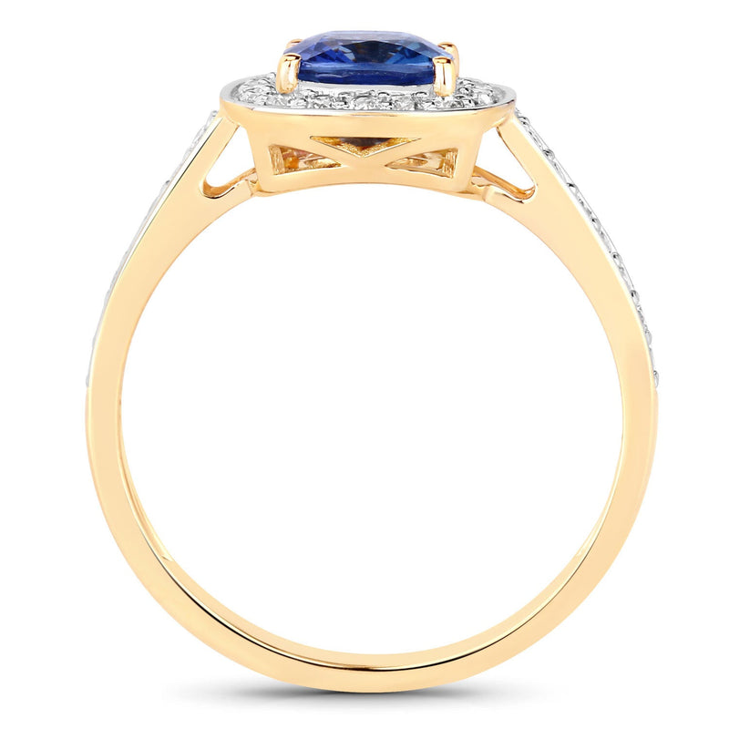 Bids.com 1.31 Carat Genuine Blue Sapphire and White Diamond 18K Yellow Gold Ring Rings White Smoke size 6.00,size 7.00,size 8.00,size 9.00