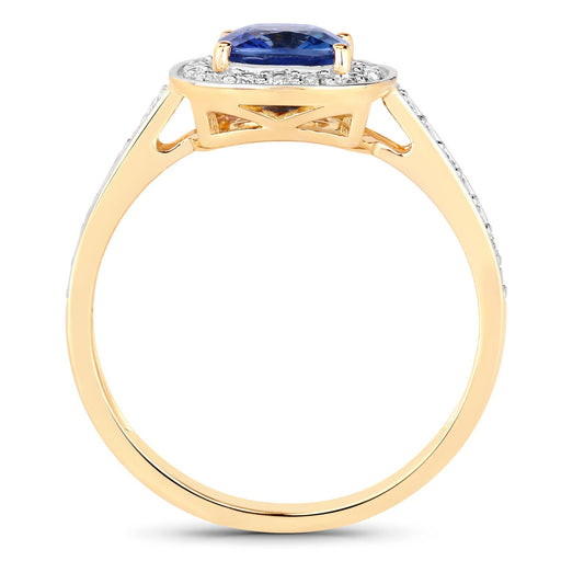 Bids.com 1.31 Carat Genuine Blue Sapphire and White Diamond 18K Yellow Gold Ring Rings White Smoke size 6.00,size 7.00,size 8.00,size 9.00