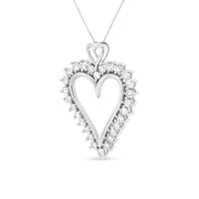 Bids.com .925 Sterling Silver 1 3/4 Cttw Round Diamond Lined Open Heart Pendant 18" Necklace (I-J Color, I2-I3 Clarity) Necklaces White Smoke White.Sterling Silver / 18