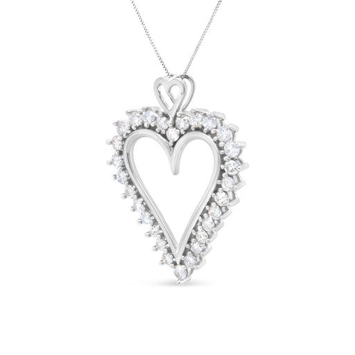 Bids.com .925 Sterling Silver 1 3/4 Cttw Round Diamond Lined Open Heart Pendant 18" Necklace (I-J Color, I2-I3 Clarity) Necklaces White Smoke White.Sterling Silver / 18