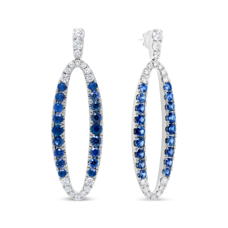 Bids.com 18K White Gold 1.11 Cttw Blue Round Diamond and Blue Sapphire Openwork Oval Shaped Dangle Earrings (F-G Color, VS1-VS2 Clarity) Earrings White Smoke White.Gold / 1.11