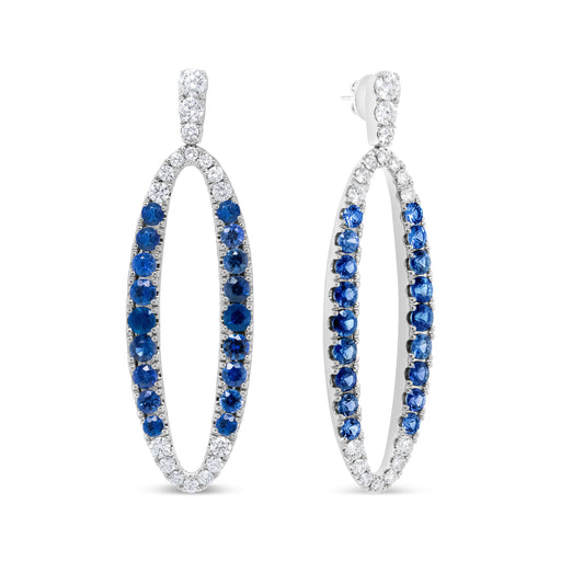Bids.com 18K White Gold 1.11 Cttw Blue Round Diamond and Blue Sapphire Openwork Oval Shaped Dangle Earrings (F-G Color, VS1-VS2 Clarity) Earrings White Smoke White.Gold / 1.11