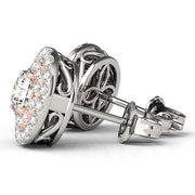 Bids.com 14k White and Rose Gold Round Halo Diamond Earrings (3/4 cttw) Earrings White Smoke White & Rose Gold