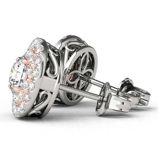 Bids.com 14k White and Rose Gold Round Halo Diamond Earrings (3/4 cttw) Earrings White Smoke White & Rose Gold