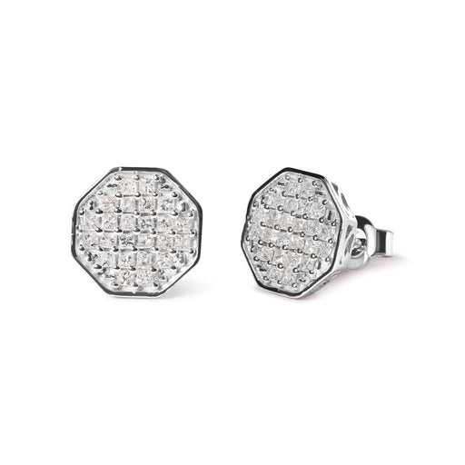 Bids.com 10K White Gold 7/8 Cttw Princess Diamond Composite Octagon Shaped Stud Earrings (I-J Color, I1-I2 Clarity) Earrings White Smoke White.Gold / 0.85