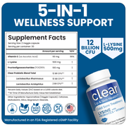 Clear Wellness 360 Lysine + Probiotic Supplement for Cold Sore Support | Lip & Skin Health + Immune Support Probiotics Plus White Smoke 3 Pack,1 Bottle,6 Pack
