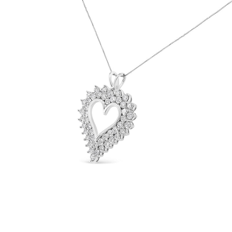 Bids.com .925 Sterling Silver 4 Cttw Round-Cut Double Row Composite Diamond Heart 18" Pendant Necklace (K-L Color, I1-I2 Clarity) Necklaces White Smoke White.Sterling Silver / 18