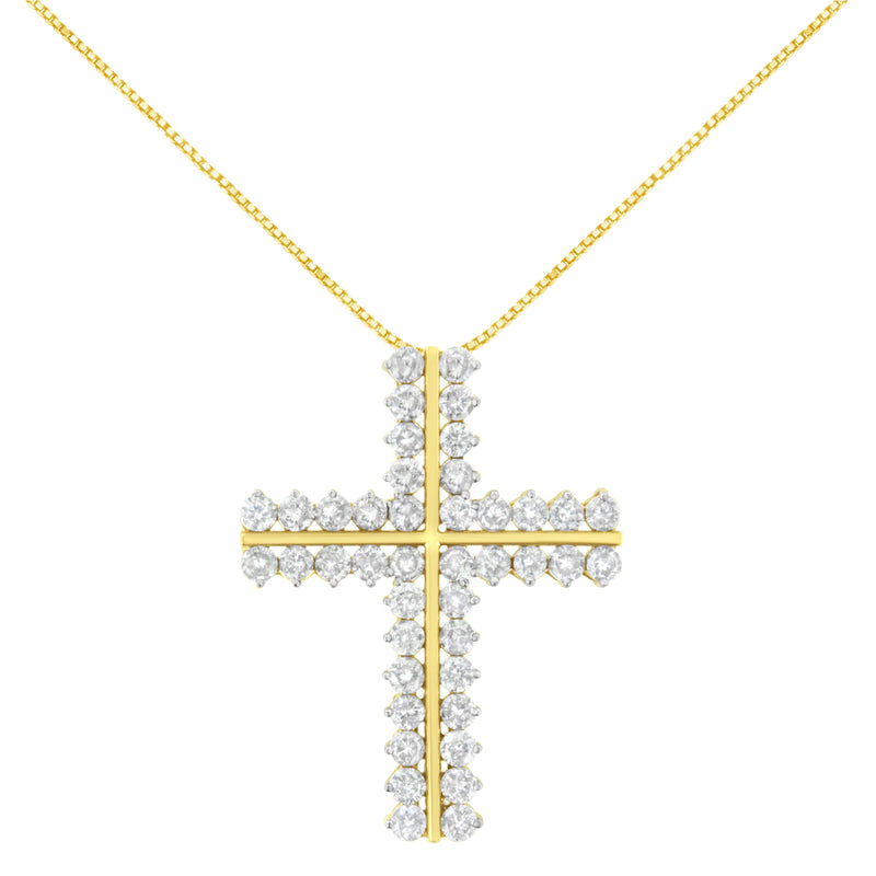 Bids.com 10K Yellow Gold 4.0 Cttw Diamond Two Row Cross 18" Pendant Necklace (J-K Clarity, I1-I2 Color) Necklaces White Smoke Yellow.Gold / 18