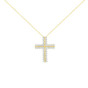 Bids.com 10K Yellow Gold 4.0 Cttw Diamond Two Row Cross 18" Pendant Necklace (J-K Clarity, I1-I2 Color) Necklaces White Smoke Yellow.Gold / 18