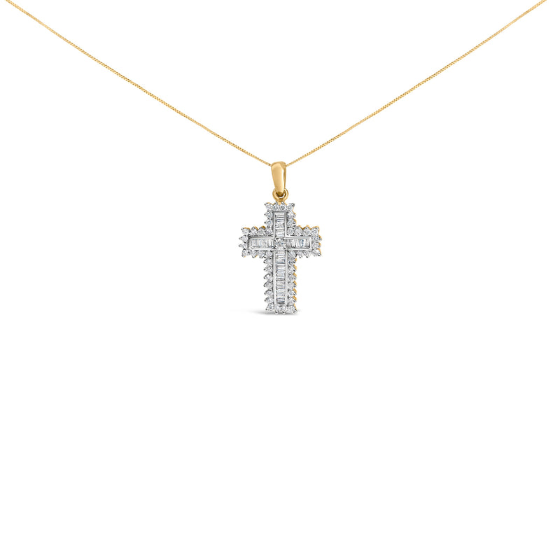 Bids.com 14K Yellow Gold 2.0 Cttw Multi-Row Diamond Cross Pendant Necklace Necklaces White Smoke Yellow.Gold / 18