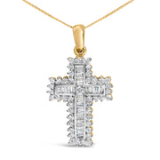 Bids.com 14K Yellow Gold 2.0 Cttw Multi-Row Diamond Cross Pendant Necklace Necklaces White Smoke Yellow.Gold / 18