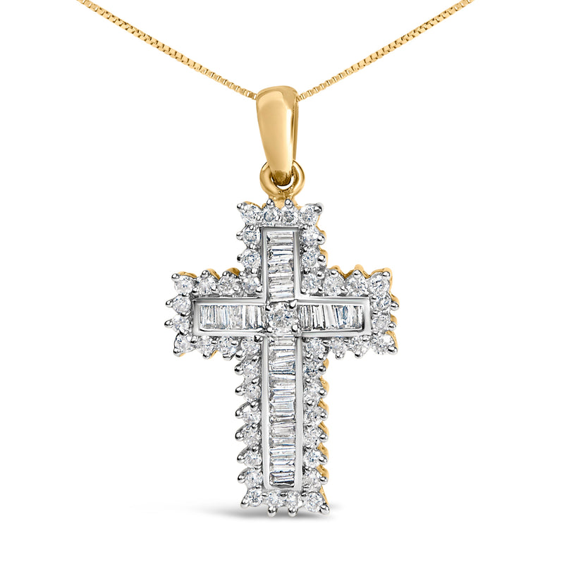 Bids.com 14K Yellow Gold 2.0 Cttw Multi-Row Diamond Cross Pendant Necklace Necklaces White Smoke Yellow.Gold / 18