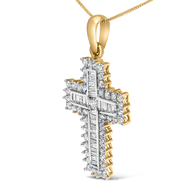 Bids.com 14K Yellow Gold 2.0 Cttw Multi-Row Diamond Cross Pendant Necklace Necklaces White Smoke Yellow.Gold / 18