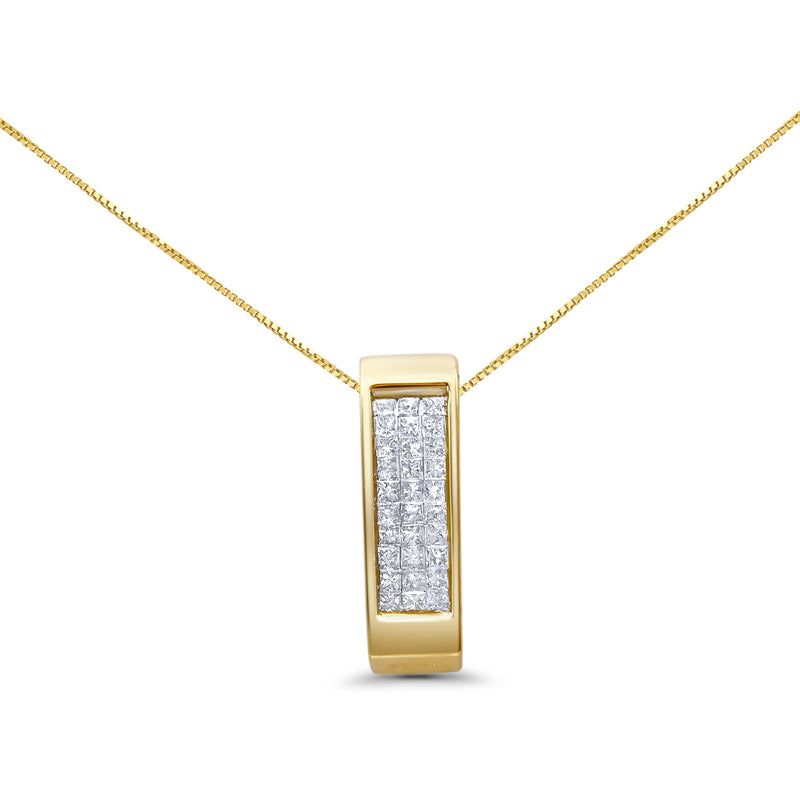 Bids.com 14K Yellow Gold 1/2 Cttw Invisible Set Princess Cut Diamond Vertical Bar Block Pendant 18" Necklace (H-I Color, SI2-I1 Clarity) Necklaces White Smoke Yellow.Gold / 18