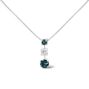 Bids.com 14K White Gold 1 1/2 Cttw Treated Blue and White Diamond 3-Stone 18" Pendant Necklace (Blue/H-I Color, I1-I2 Clarity) Necklaces White Smoke White.Gold / 18