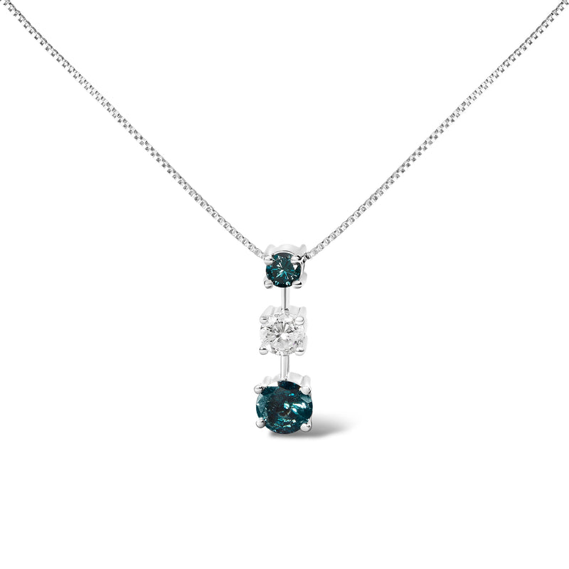 Bids.com 14K White Gold 1 1/2 Cttw Treated Blue and White Diamond 3-Stone 18" Pendant Necklace (Blue/H-I Color, I1-I2 Clarity) Necklaces White Smoke White.Gold / 18