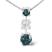 Bids.com 14K White Gold 1 1/2 Cttw Treated Blue and White Diamond 3-Stone 18" Pendant Necklace (Blue/H-I Color, I1-I2 Clarity) Necklaces White Smoke White.Gold / 18
