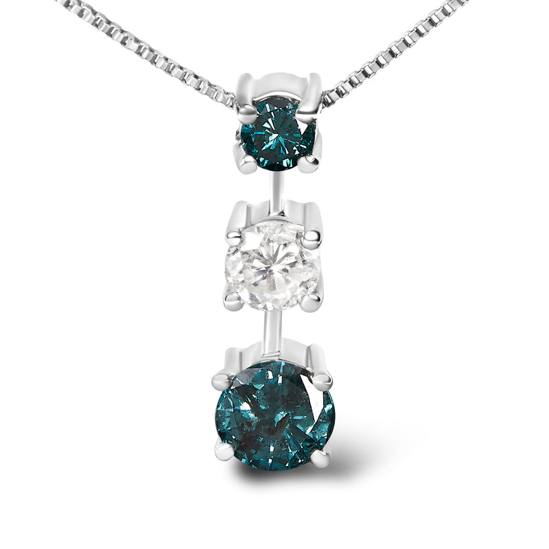 Bids.com 14K White Gold 1 1/2 Cttw Treated Blue and White Diamond 3-Stone 18" Pendant Necklace (Blue/H-I Color, I1-I2 Clarity) Necklaces White Smoke White.Gold / 18