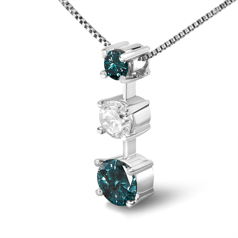 Bids.com 14K White Gold 1 1/2 Cttw Treated Blue and White Diamond 3-Stone 18" Pendant Necklace (Blue/H-I Color, I1-I2 Clarity) Necklaces White Smoke White.Gold / 18