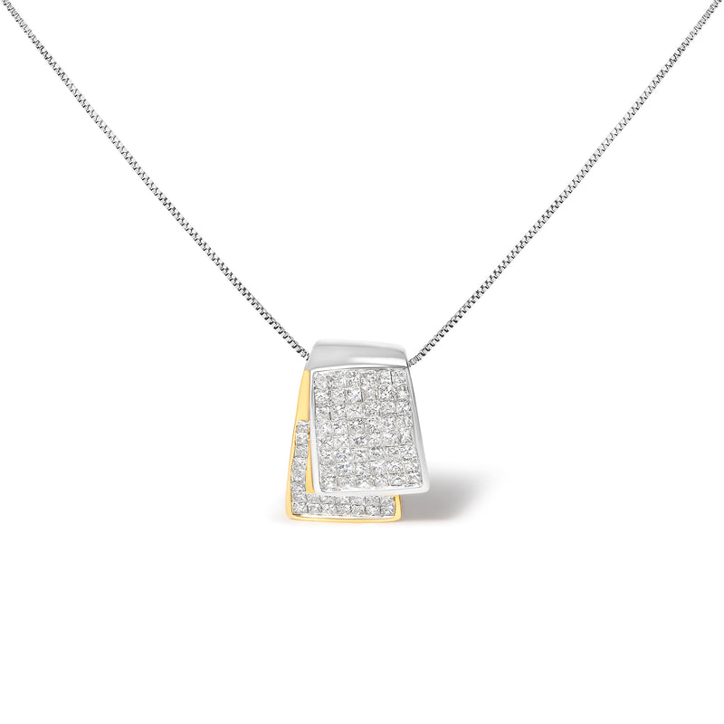 Bids.com 14K White and Yellow Gold 2.0 Cttw Princess Cut Diamond Two Tone Foldover Box Pendant 18â€ Box Chain Necklace (H-I Color, SI1-SI2 Clarity) Necklaces White Smoke YellowWhite.Gold / 18