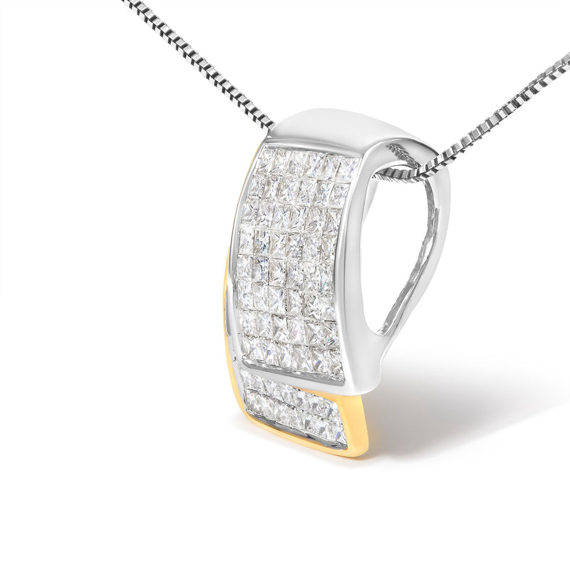 Bids.com 14K White and Yellow Gold 2.0 Cttw Princess Cut Diamond Two Tone Foldover Box Pendant 18â€ Box Chain Necklace (H-I Color, SI1-SI2 Clarity) Necklaces White Smoke YellowWhite.Gold / 18